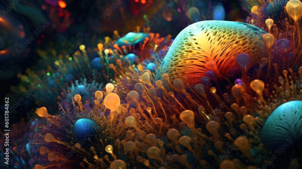 Surreal coral reef on an alien sea. Generative Ai Surreal coral reef on an alien sea. Generative Ai