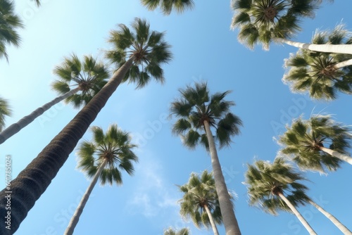 Palm trees against blue sky . Generative AI