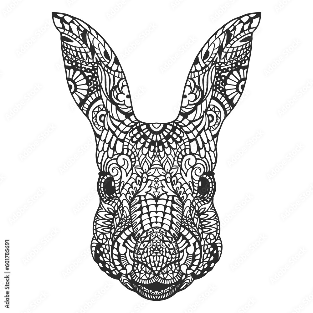 Obraz premium Portrait of Rabbit, hand drawn illustration, vector.