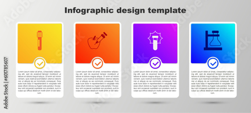 Set Test tube, Genetically modified apple, Explosion in the flask and stand. Business infographic template. Vector