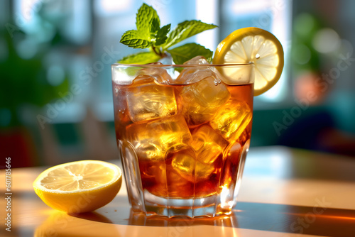 refreshing iced tea with mint: a cool summer beverage - generative ai