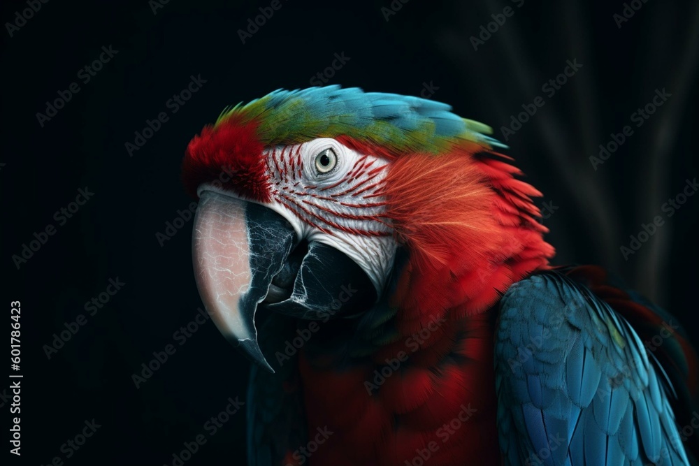 A parrot with blue and red plumage. Generative AI