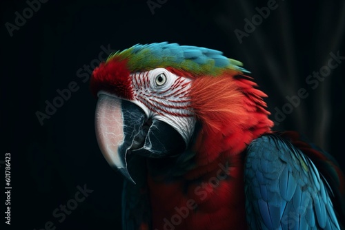 A parrot with blue and red plumage. Generative AI