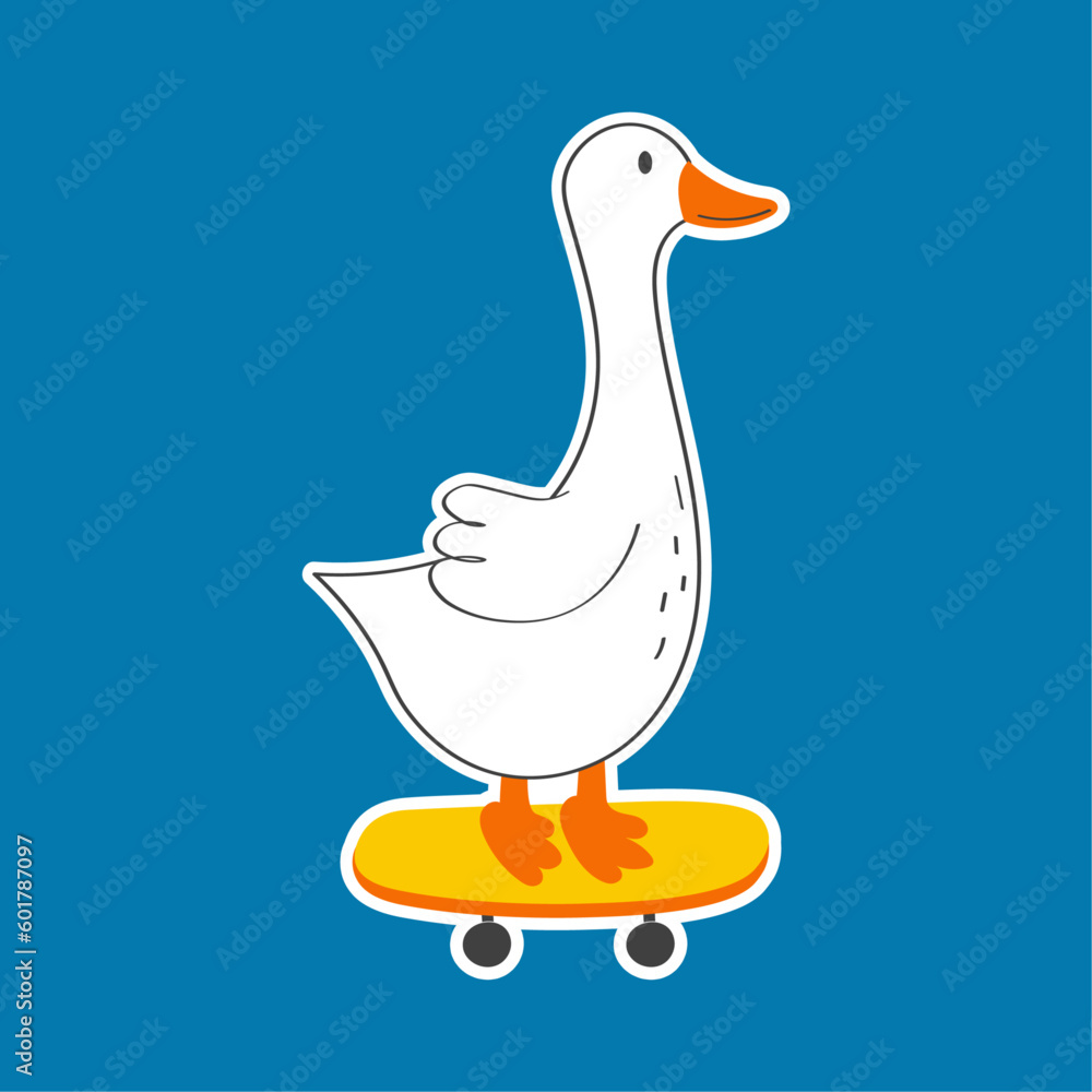 Obraz premium Vector illustration with cute and funny goose. Trendy typography sticker with text and bird. 