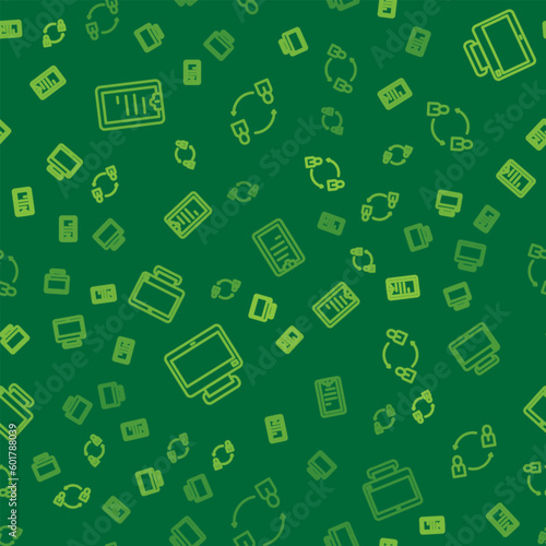 Set line Clipboard with checklist, Computer monitor and Human resources on seamless pattern. Vector