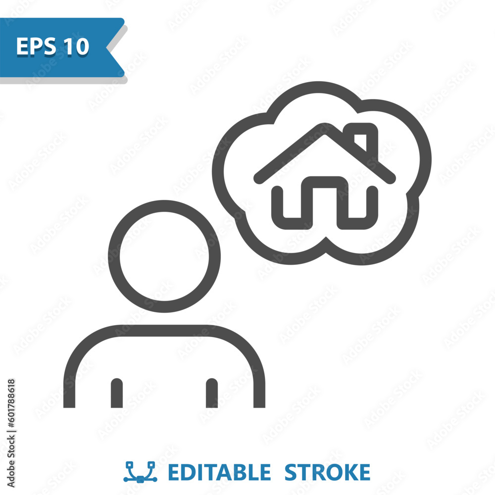 Home Owner Icon. Man, Realtor, Thinking, Real Estate, House, Home, Thought Bubble Home Owner Icon. Man, Realtor, Thinking, Real Estate, House, Home, Thought Bubble