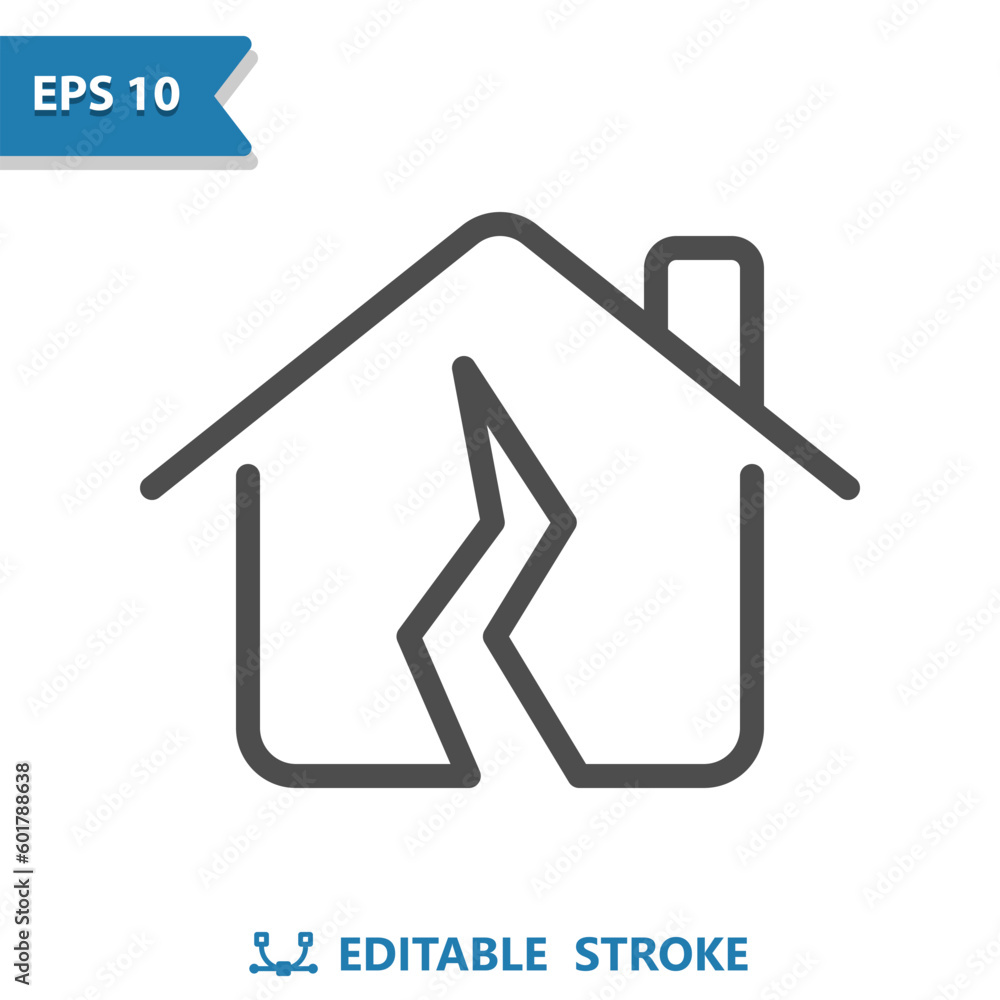 House Icon. Earthquake, Damage, Crack, Cracked, Home, Insurance House Icon. Earthquake, Damage, Crack, Cracked, Home, Insurance