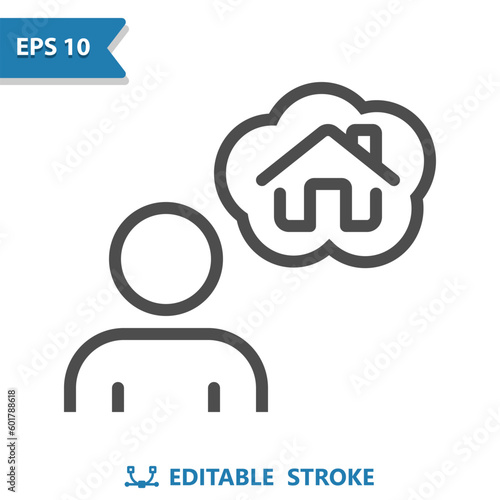 Home Owner Icon. Man, Realtor, Thinking, Real Estate, House, Home, Thought Bubble