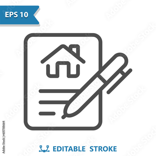Contract Icon. Mortgage, Lease, Home, House, Document, Pen