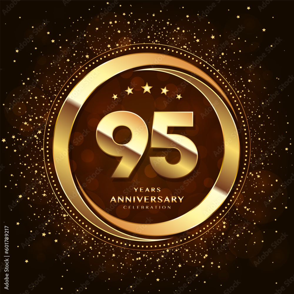 95th anniversary logo with double rings and gold font decorated with glitter and confetti 95th anniversary logo with double rings and gold font decorated with glitter and confetti