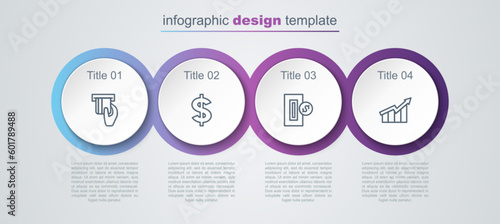 Set line Credit card inserted, Dollar symbol, Inserting coin and Financial growth increase. Business infographic template. Vector