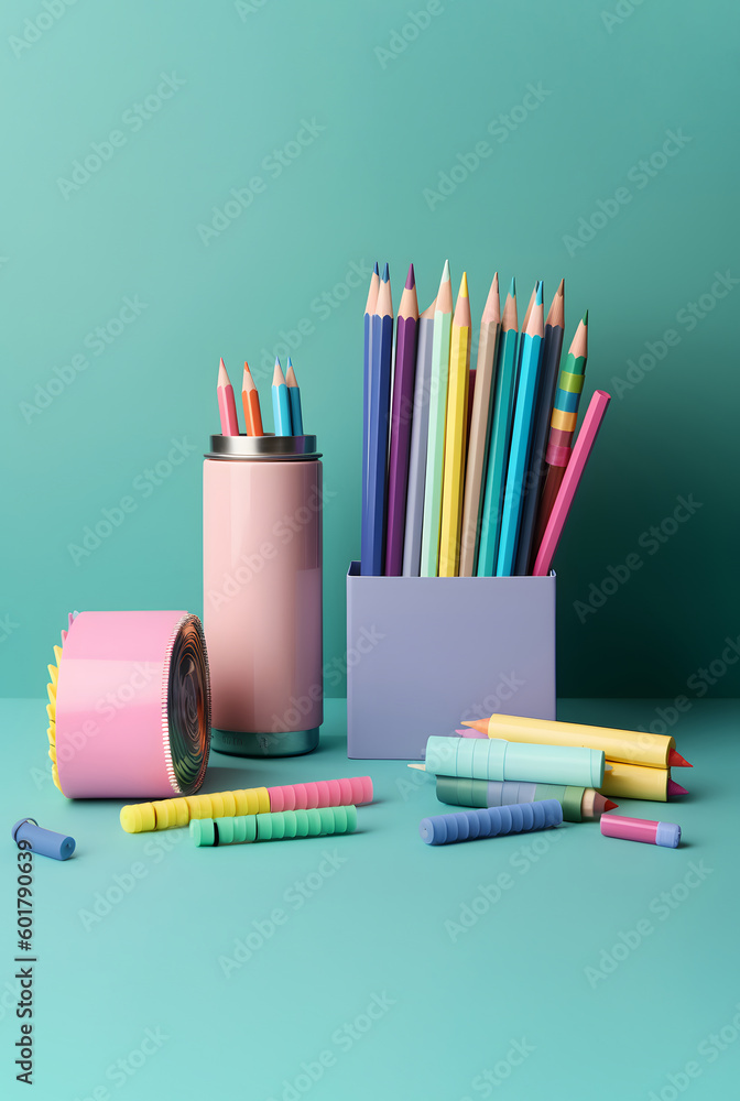 Back to school color pencils - design background - Generative AI Back to school color pencils - design background - Generative AI