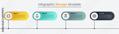 Set line Bacteria, Plant in pot, Test tube and flask and Molecule. Business infographic template. Vector