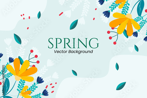 Flower And Plant Spring Background. Vector Illustrator