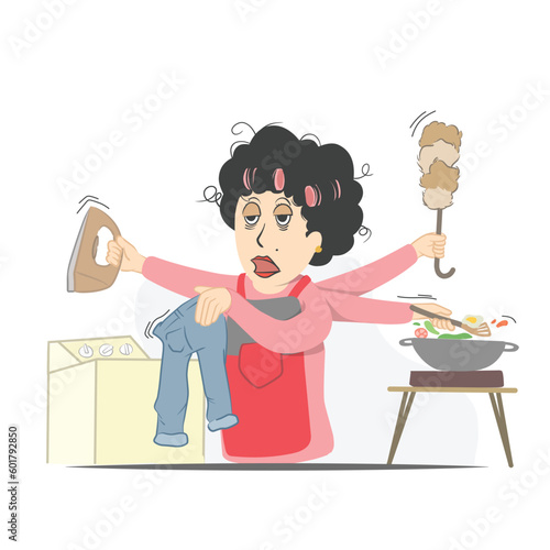 Housework set vector isolated. Collection of women doing house work.