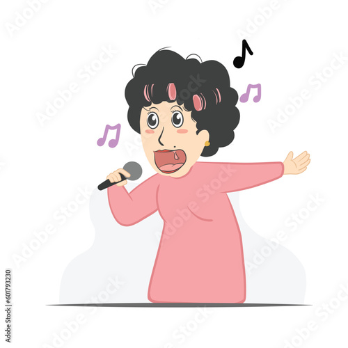 Music, karaoke time. Mother sings songs.