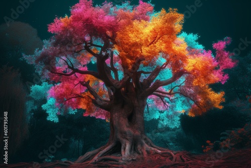 Colorful tree  digital art. Generative AI