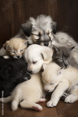 Puppies cuddling