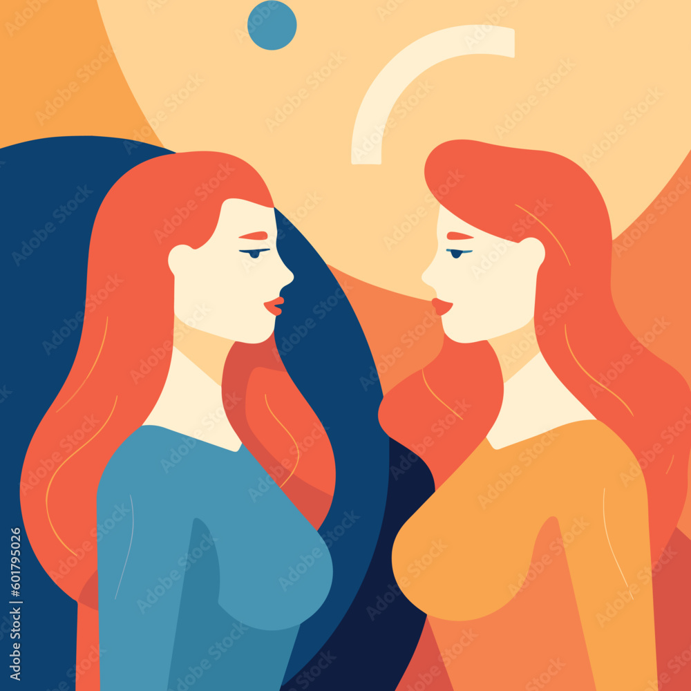 two women standing looking at each other, vector