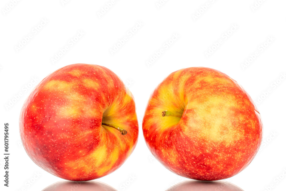 Two ripe red apples, macro, isolated on white background. Two ripe red apples, macro, isolated on white background.