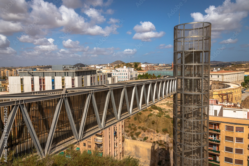 Exposure of the 45 meters Panoramic Lift in Cartagena , Spain, will take you in a comfortable and fast way up to the highest point of the city for wonderful views. Exposure of the 45 meters Panoramic Lift in Cartagena , Spain, will take you in a comfortable and fast way up to the highest point of the city for wonderful views.