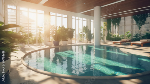 interior design of modern apartment with swimming pool, Generative AI © mizan