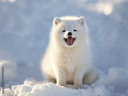 Happy and funny arctic fox in winter © Venka