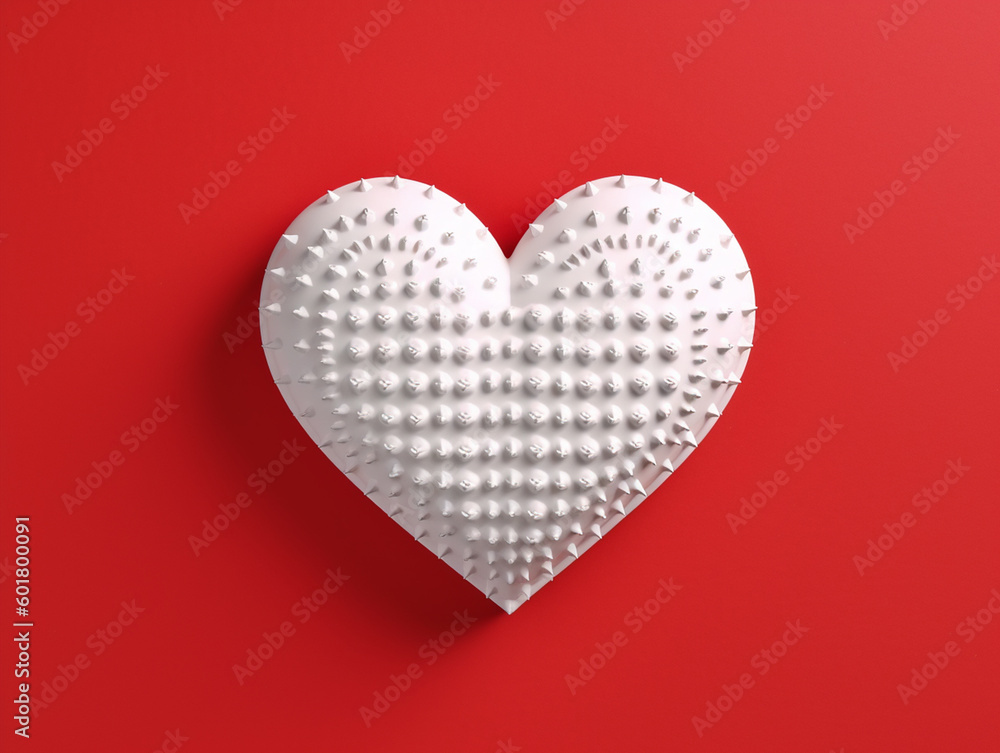 volumetric textural white heart on a red background