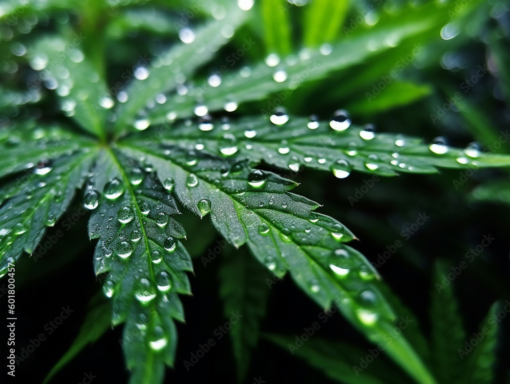 leaves and flowers of marijuana with water drops leaves and flowers of marijuana with water drops