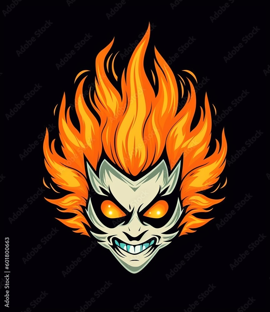 Flamming skull head illustration, generative ai