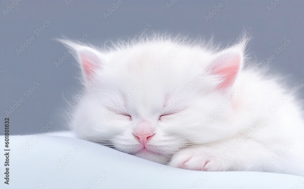 AI generative. Cute little white  kitten sleeping