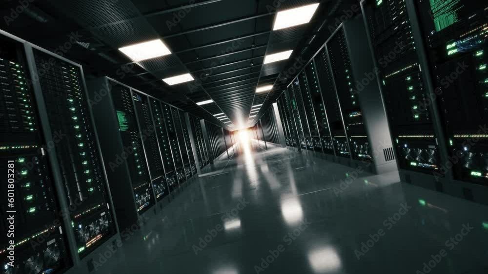 Working data center with rows of rack servers. Servers racks ...