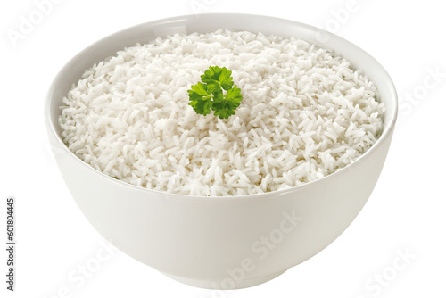tigela de porcelana com arroz branco cozido isolado em fundo transparente - arroz branco brasileiro photo
