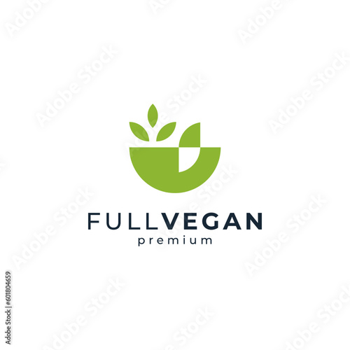 vegetables and bowl for salad or vegan logo design