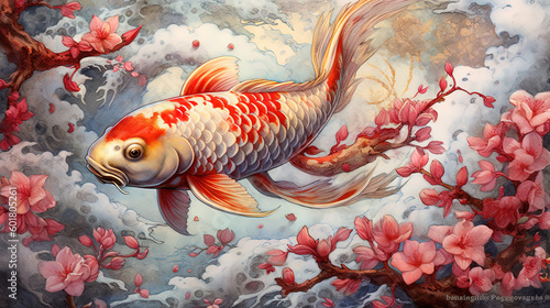 Fotografia Red colorful fish Koi Fish Illustration Photo