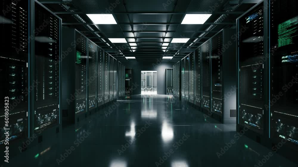 Data center interior with server racks. Cloud computing datacenter server room Data center interior with server racks. Cloud computing datacenter server room
