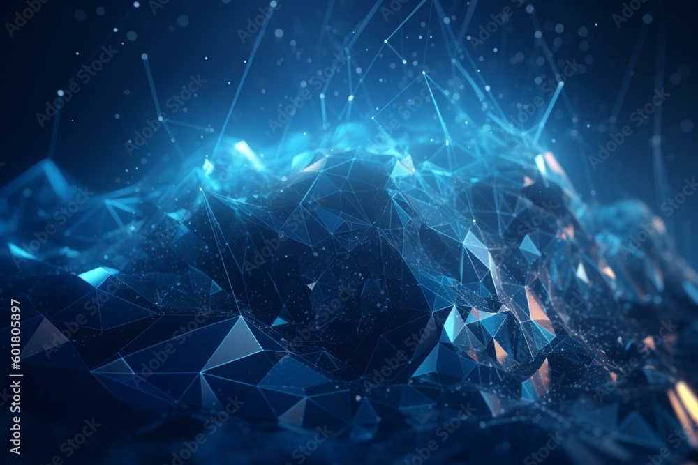 Low poly blue background with abstract polygonal design and connecting ...