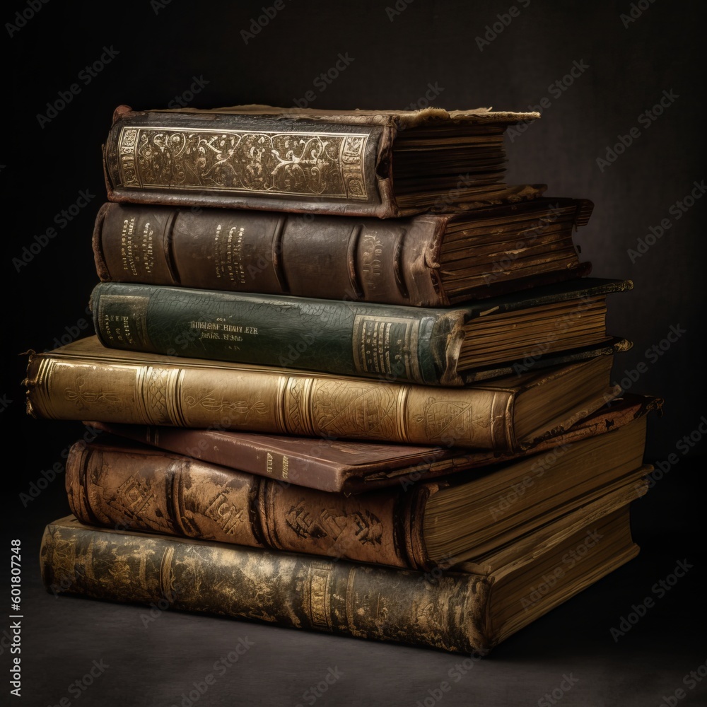 Naklejka premium Stack of Old Books with Distinguished Look