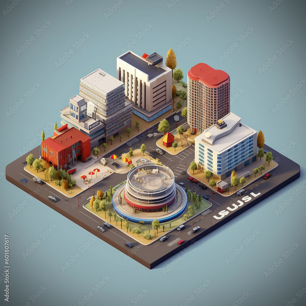 3D isometric illustration of a university campus created with ...