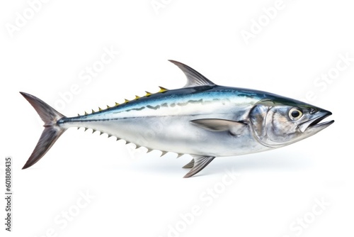 Atlantic bonito fish, a species known for its streamlined body and powerful swimming abilities, isolated on a white background, generative ai
