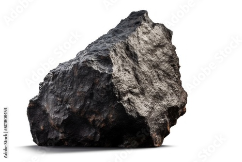 Chunk of basalt rock, a dark volcanic igneous rock formed from cooled lava, isolated on a white background, generative ai photo
