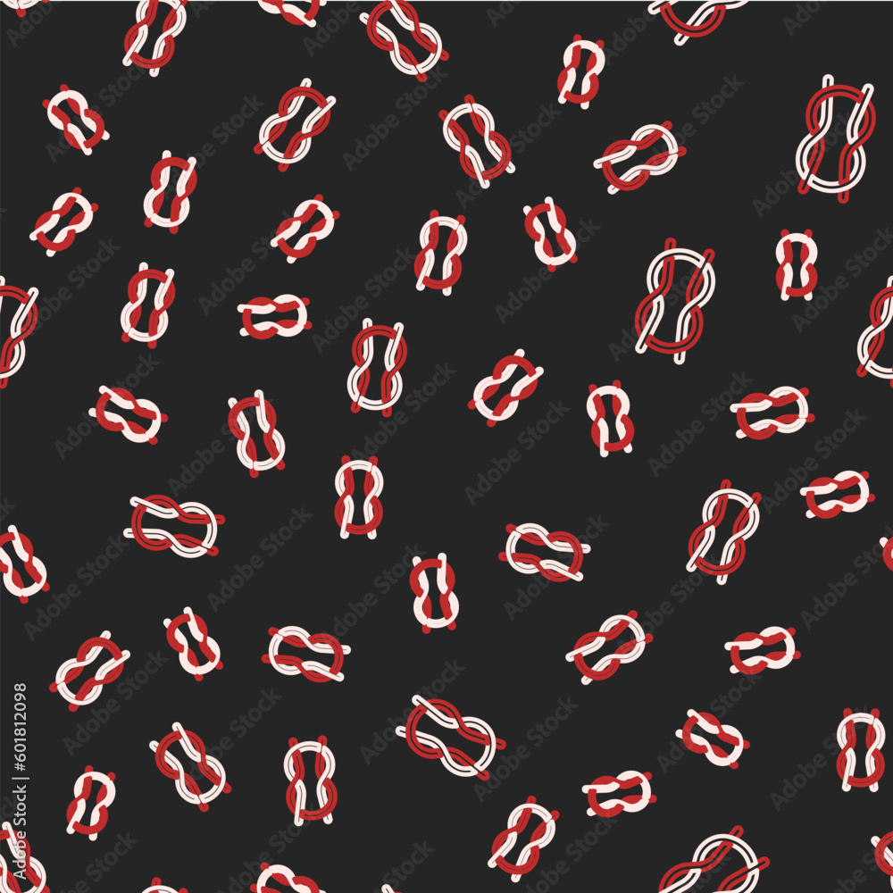 Line Nautical rope knots icon isolated seamless pattern on black background. Rope tied in a knot. Vector Line Nautical rope knots icon isolated seamless pattern on black background. Rope tied in a knot. Vector