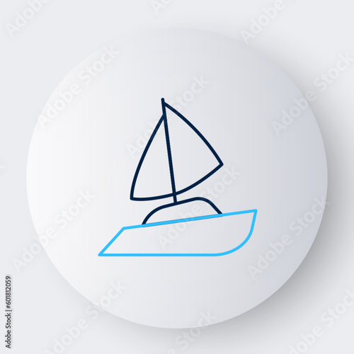 Line Yacht sailboat or sailing ship icon isolated on white background. Sail boat marine cruise travel. Colorful outline concept. Vector