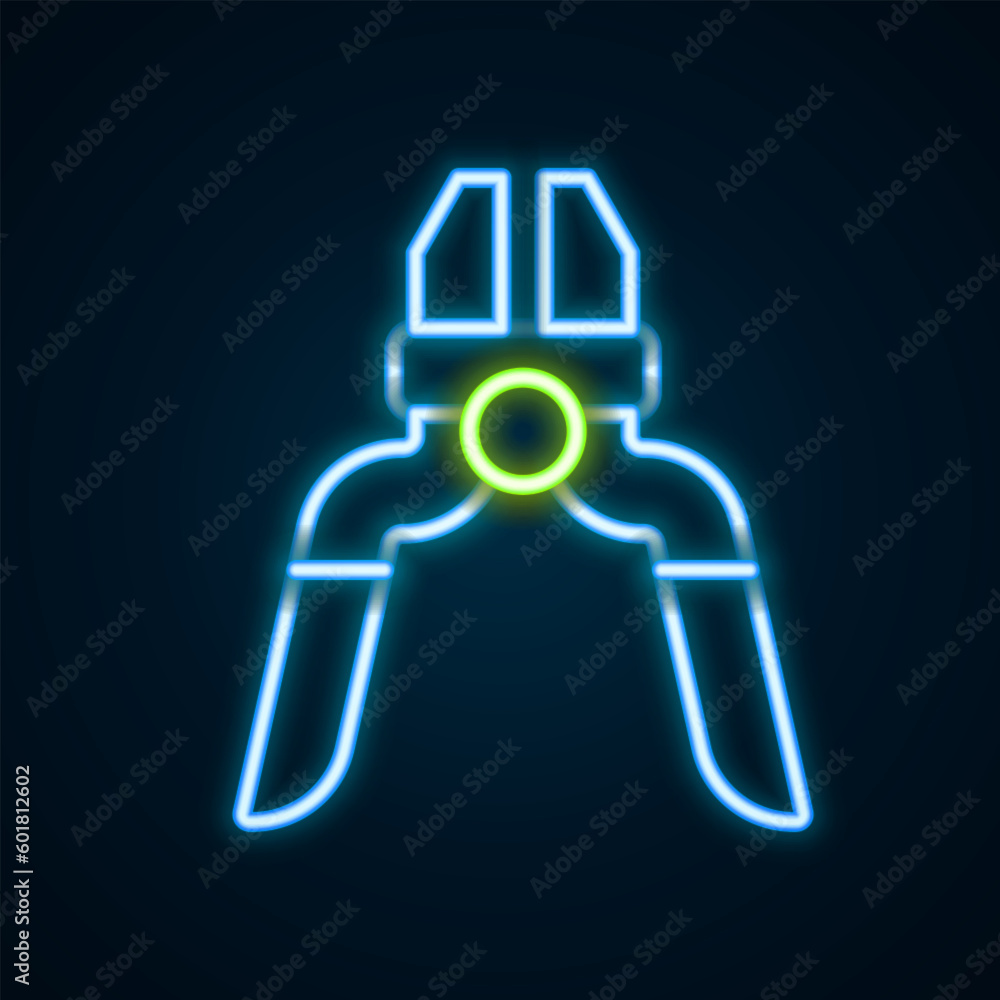 Glowing neon line Pliers tool icon isolated on black background. Pliers work industry mechanical plumbing tool. Colorful outline concept. Vector Glowing neon line Pliers tool icon isolated on black background. Pliers work industry mechanical plumbing tool. Colorful outline concept. Vector