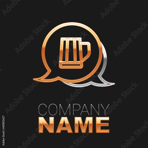 Line Wooden beer mug icon isolated on black background. Colorful outline concept. Vector