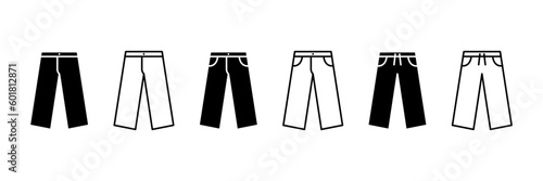 Pants vector icon set. Long pants symbol. Unisex trousers logo