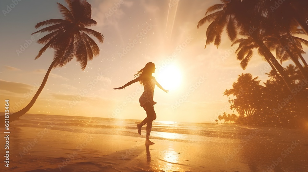 Seaside Serenade: Silhouette of a Dancing Woman. Generative ai