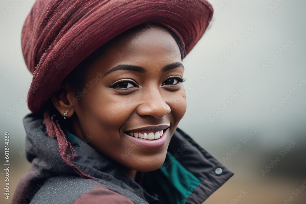 Portrait of the smiling happy senior black woman on a grey background. Generative AI Portrait of the smiling happy senior black woman on a grey background. Generative AI