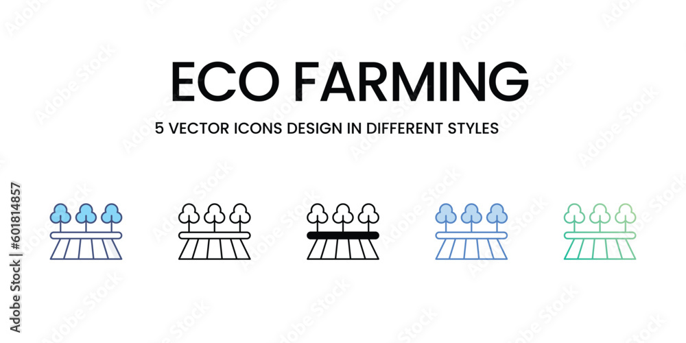 Eco Farming Icon Design in Five style with Editable Stroke. Line, Solid, Flat Line, Duo Tone Color, and Color Gradient Line. Suitable for Web Page, Mobile App, UI, UX and GUI design.