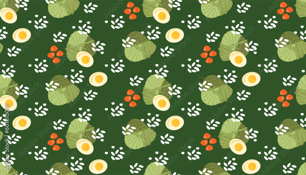 Happy Dragon Boat festival seamless pattern. Duanwu template in the concept of traditional activities. Dragon, rice, zongzi dumplings, sachets Vector flat cartoon illustration